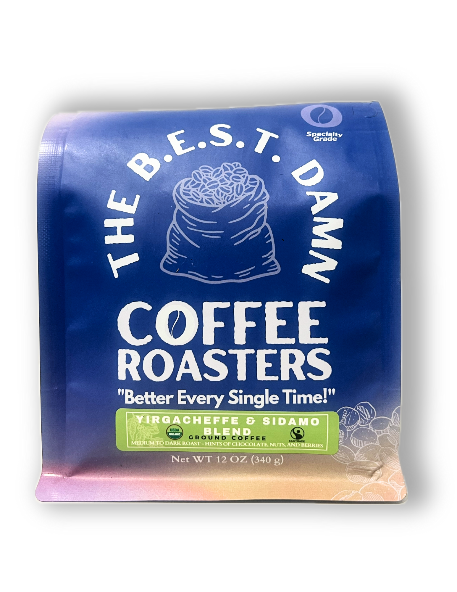 a bag of coffee roasters coffee on a white background