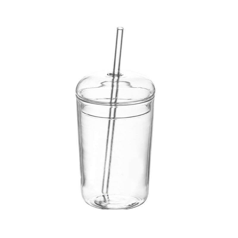 Glass Cup w/ Glass Cover + Straw