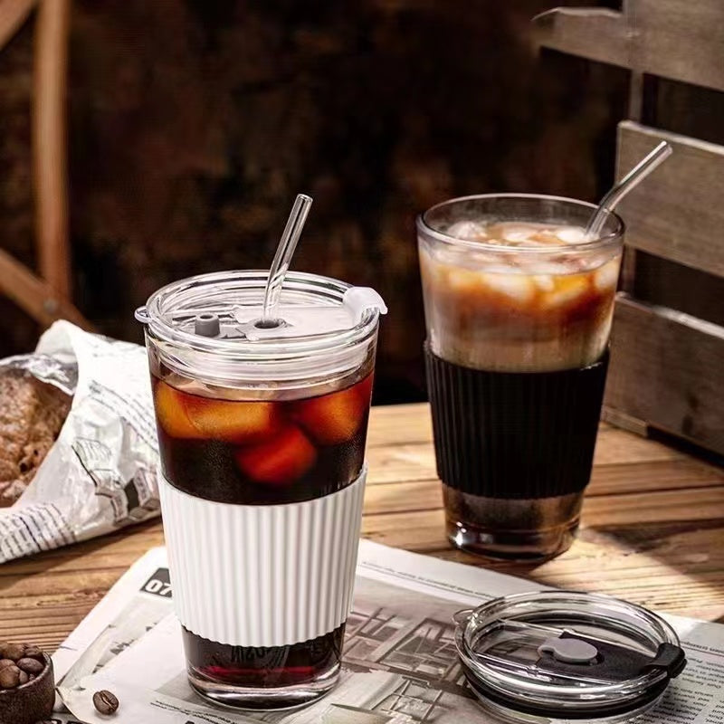 450ml Glass Coffee Cup w/ Straw