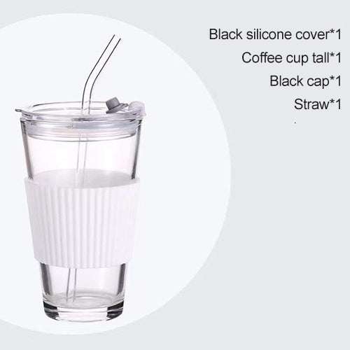450ml Glass Coffee Cup w/ Straw